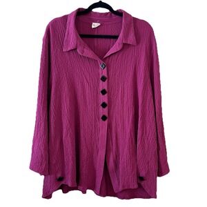 Et Lois Purple Button Up Tunic Blazer Artsy Crinkle Texture Lagenlook‎ Size 2X
